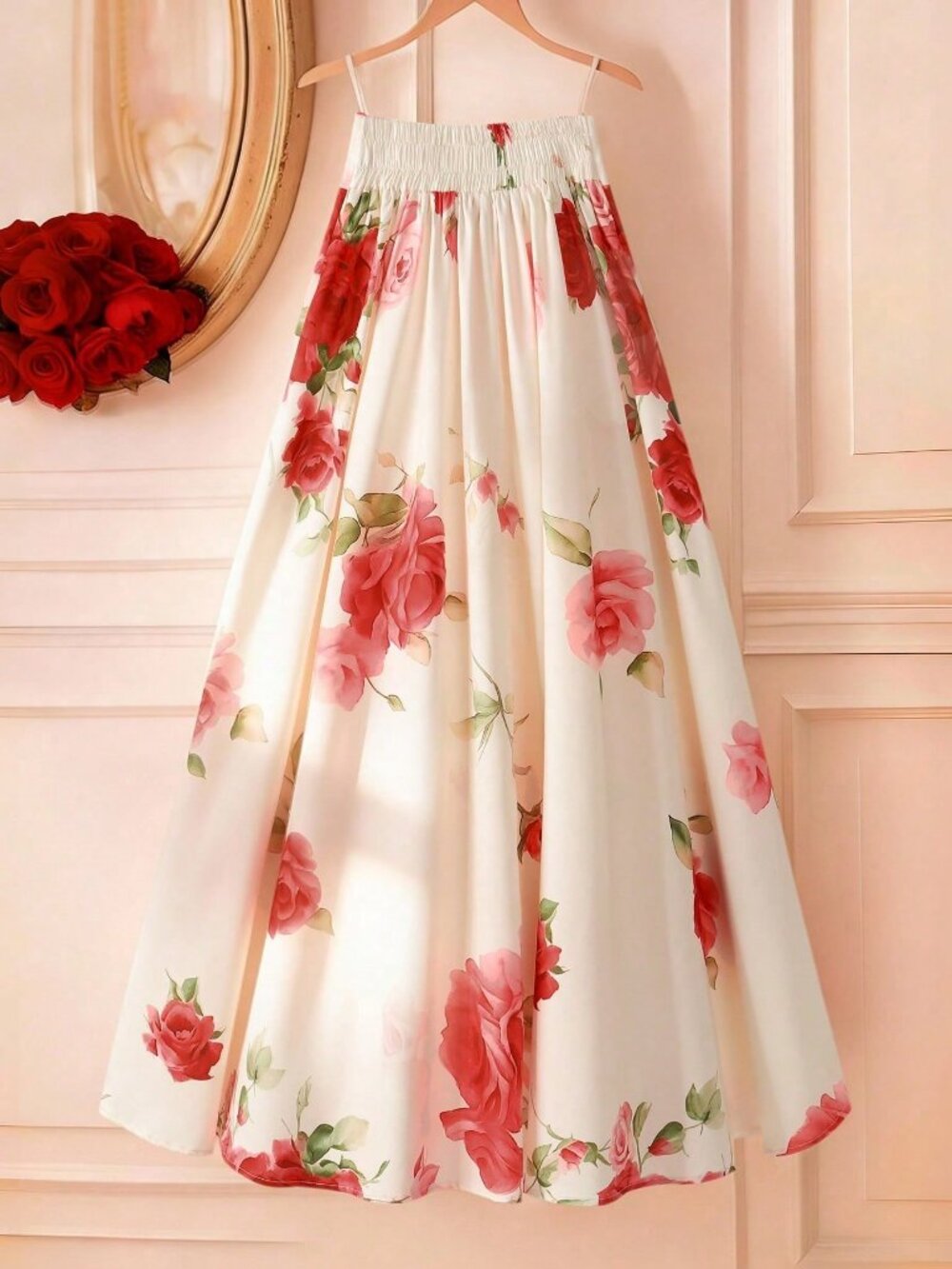 Multicolor Elegant Women's Rose Print maxi Skirt - Picture 2 of 9